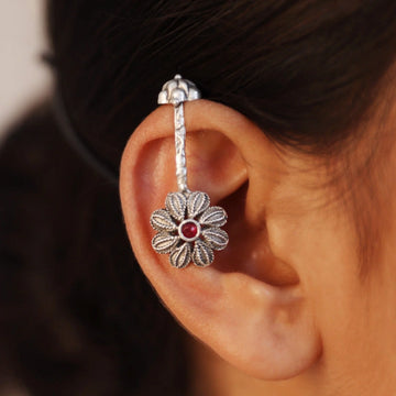 Antique Silver Floral Ear Cuff
