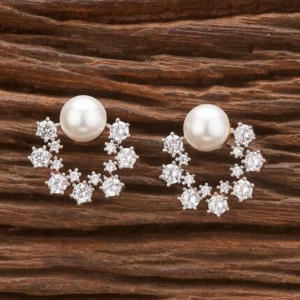 Cubic Zirconia Moti Earring With Black Rose 2 Tone Rhodium Plating