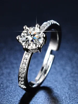 Silver Plated American Diamond Studded Anti Tarnish Solitaire Adjustable Finger Ring