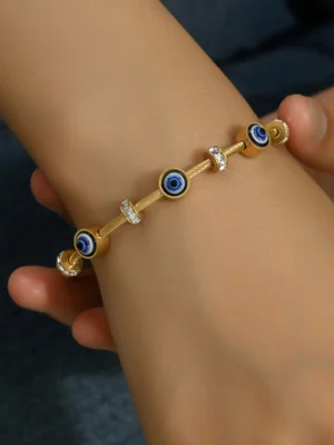 Stainless Steel Gold Plated Evil Eye Anti-Tarnish Bracelet