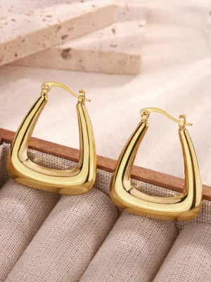 Gold Plated Anti Tarnish Chunky Geometric Statement Hoop Earring
