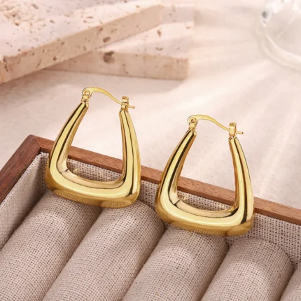 Gold Plated Anti Tarnish Chunky Geometric Statement Hoop Earring