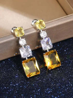 Golden Radiance Triple Stone Drop Earring