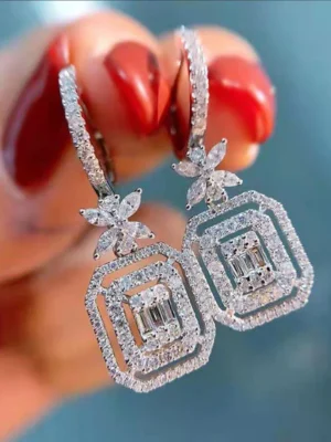 American Diamond Studded Iconic Luxury Geometric Drop Earring