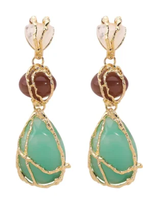Gold-Plated Triple Stone Drop Earring